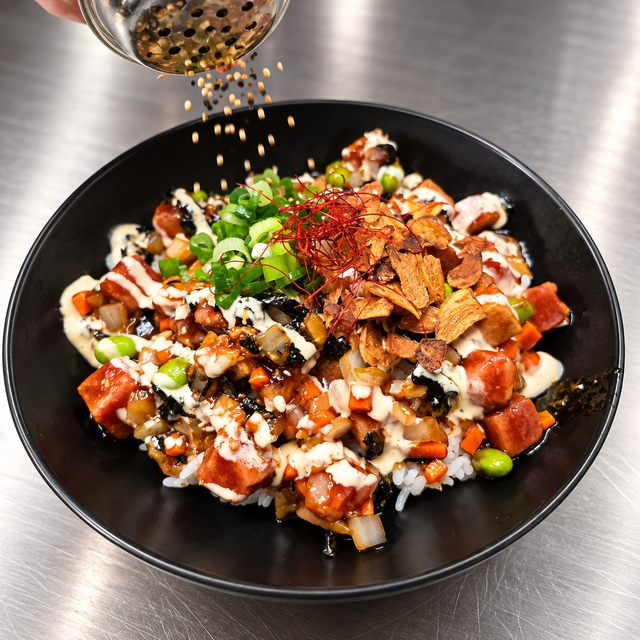 Sauteed Tuna Poke Rice Bowl.